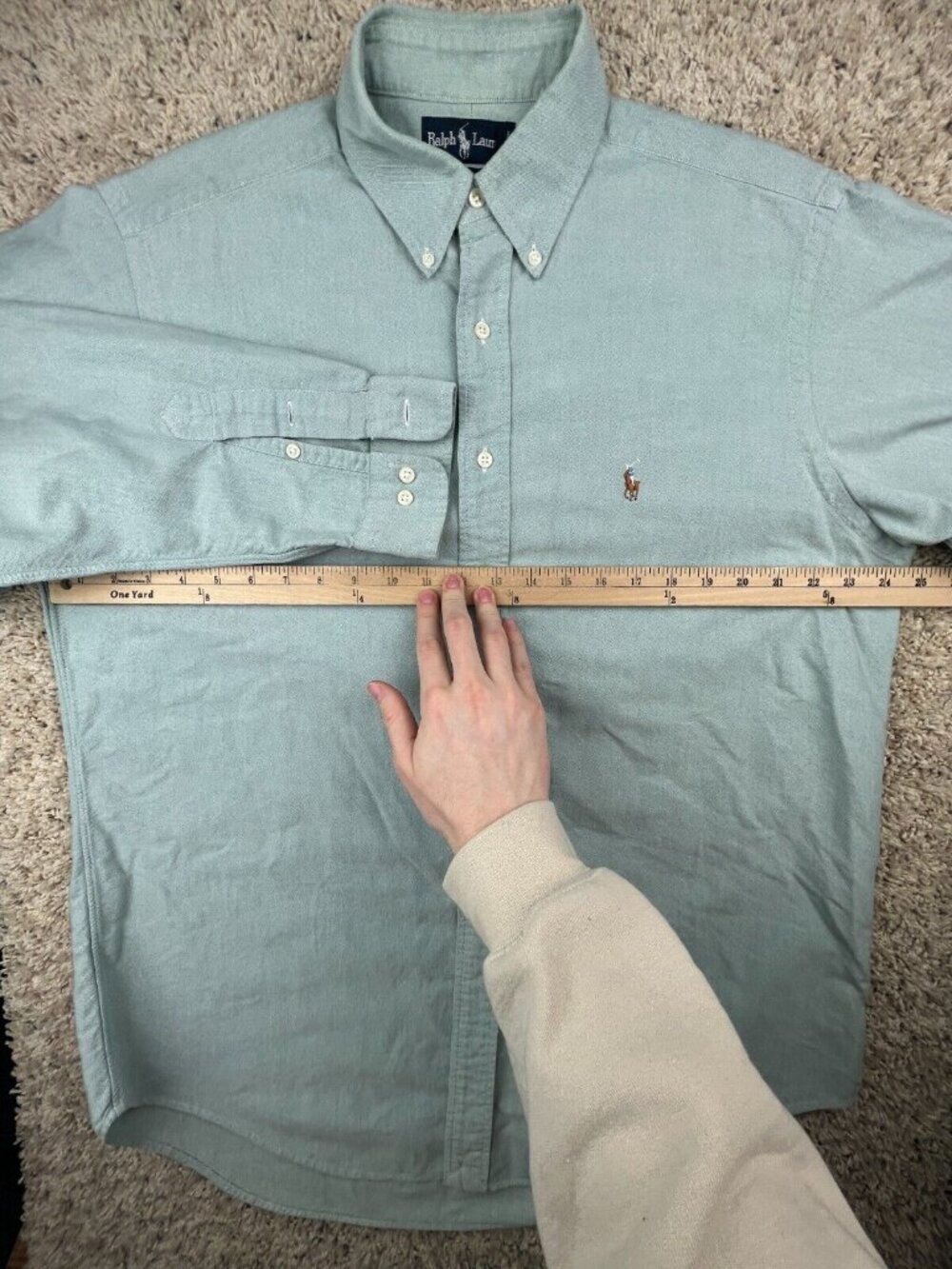 Ralph Lauren Long Sleeve Button Up Shirt Men’s Green Yarmouth 16 34/35 Cotton - Picture 4 of 12